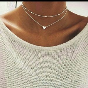 Ladies silver heart and bead choker necklaces